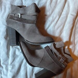Nine West Taupe Heeled Boots with Studded Strap